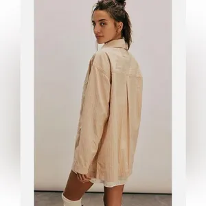 Free People We The Free Off Duty Striped Oversized Cotton Shirt XS thumbnail 3