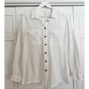 H&M white linen pocket front button down size medium thumbnail 2