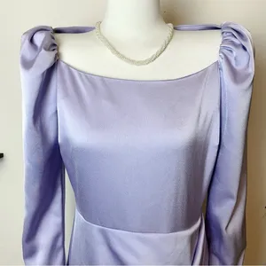 Elliatt Cocktail Satin Midi Dress Lavender Asymmetrical Long Sleeve S NWT thumbnail 3