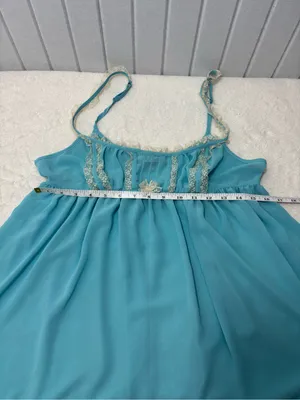 Victoria's Secret Y2K Vintage Sheer‎ Aqua Lace Trim Babydoll Chemise Brief Set thumbnail 12