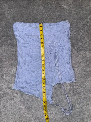 Urban Outfitters Light Blue Strapless Ruched Drawstring Women's Top size large thumbnail 4