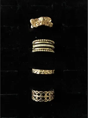 Gold tone Ring Set 4 Piece Bundle Textured Stackable Cutout Adjustable Statement thumbnail 2