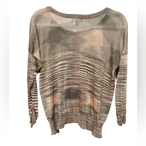 Sussan Striped Sheer Knit Top‎ Earth Tone Neutrals Lightweight Relaxed Sz XS thumbnail 2