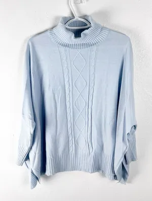 MERSEA Aberdeen Light Blue Cable Knit High Side Slits Poncho Sweater One Size thumbnail 1