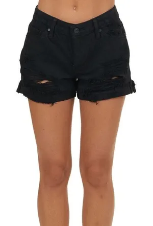 KanCan Woman’s High Rise Stretchy Black Distressed Jean Shorts - Size W9 thumbnail 1