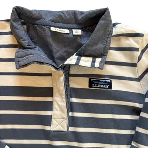 LL Bean Rugby Henley Long Sleeve Cotton Top Blue White Stripes Womens Size Small thumbnail 3
