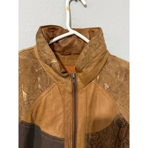 Vintage 80s Otello Pelle Leather Bomber Jacket L Patchwork Paisley Metallic Gold thumbnail 14