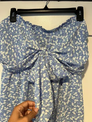 Entro Blue Floral Strapless Tie-Front wide leg Jumpsuit size M thumbnail 9