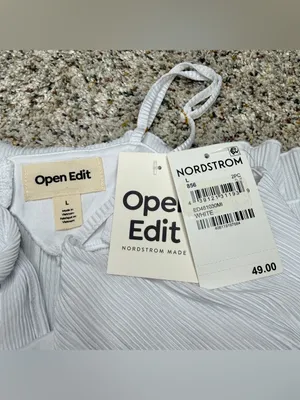 Open Edit Plissé Camisole Top Pajamas White Large L NWT Tie Back Spaghetti Strap thumbnail 5