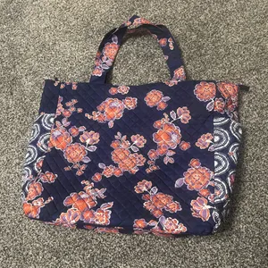 Avon Blue and Orange Floral Quilted Polyester Tote Bag thumbnail 12