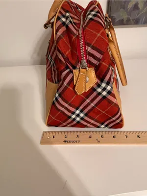 Vintage Burberry Blue label nova red plaid Boston Bowling Bag canvas leather thumbnail 7