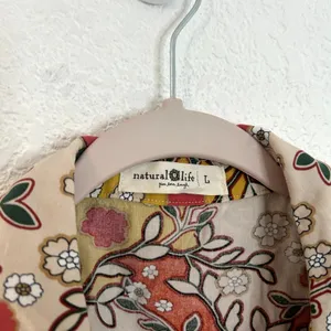 Natural Life Shirt Dress Floral Retro Womens Size Large Orange Cream thumbnail 6