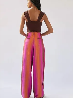 Urban Outfitters• Pink & Orange Low Rise Wide leg Martina Linen Trouser• Sz 0 thumbnail 3