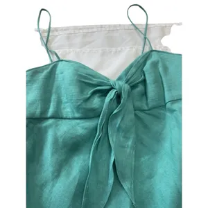 Le Muse Women's 100% Linen Bow Front Asymmetrical Midi Dress Teal Blue Sz 6 thumbnail 10
