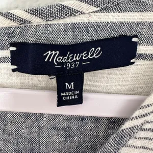 MADEWELL Size-M Romper Perimeter Striped Linen Blend Navy Blue Belted thumbnail 4