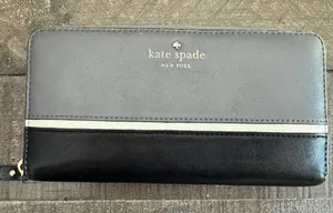 KATE SPADE Large Bifold Wallet- Black‎ Silver Leather Zipper Closure thumbnail 1