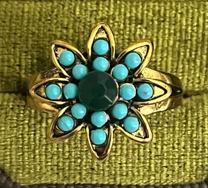 Vintage/Bohemian Design Stainless Steel Golden Flower Design Beads Ring S 9 thumbnail 1