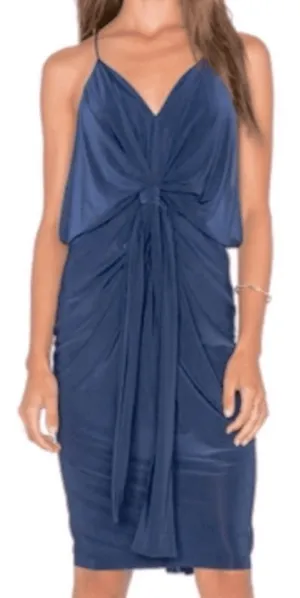 NWT MISA Los Angeles Blue Jersey Knit Sleeveless Cocktail Mini Dress Draped XS thumbnail 1