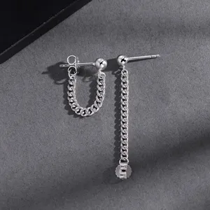925 Silver Plated Tassel Chain Dangle Drop Earrings for Men Women thumbnail 2