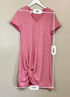 Women’s V Neck Side Gather Short Sleeve Casual Midi Dress Heathered Pink NWOT thumbnail 5