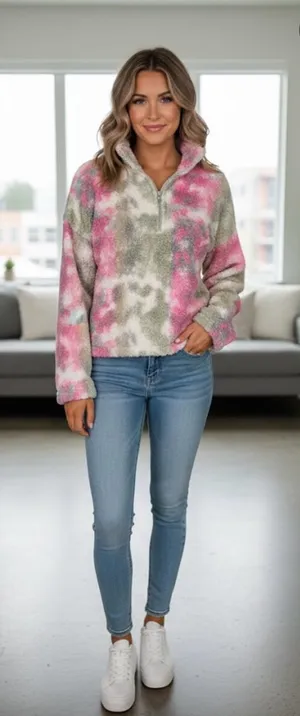 NWT Women's Multicolor Cowl Neck Sweater A0485 Pink Size L thumbnail 1