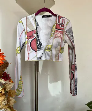 Jaded London Graphic Long Sleeve Crop Top thumbnail 1