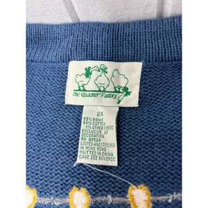 Quacker Factory Blue Garden Angel Embroidered Cardigan Sweater‎ 2X Heart Buttons thumbnail 7