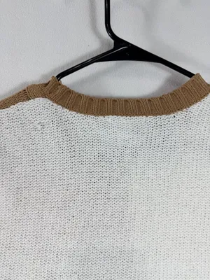 Derek Heart Women’s Small Brown Ivory Colorblock Cable Knit Cropped‎ Sweater thumbnail 13