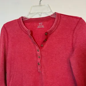 Aerie Shirt Long Sleeve Thermal Waffle Henley Red‎ Distressed Medium thumbnail 3