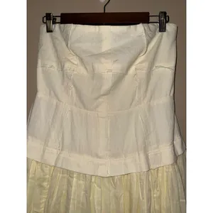 Hyfve Cream Strapless Paneled Maxi Dress Smocked Back Raw Hem L Prairie Farmcore thumbnail 2