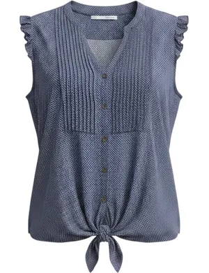 Maurices Navy Blue Polka Dot Sleeveless Tie Front Button Down Blouse Large thumbnail 1