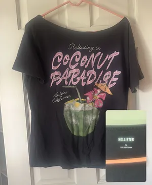 Grey off the shoulder T-shirt, Hollister thumbnail 1