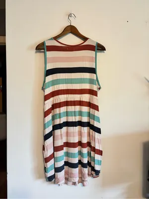 Maurices Plus Size 24/7 White Teal Striped Empire Waist Mini Dress with Pockets thumbnail 7