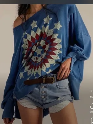 Free People Camden Graphic Starburst Sweatshirt- size XS thumbnail 1