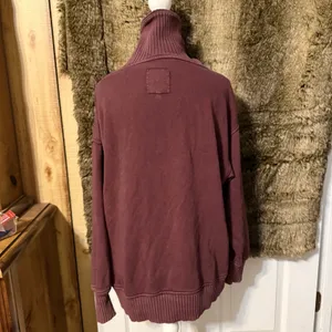 AERIE Maroon Half-Zip Ribbed Funnel Neck Oversized XS Sweatshirt thumbnail 4