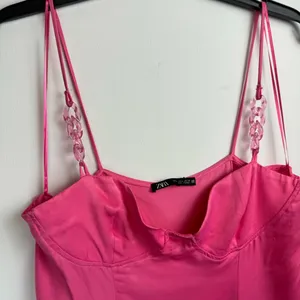 NEW ZARA Pink Satin Corsetry Mini Babydoll Dress Sz Large Chain Strap thumbnail 6