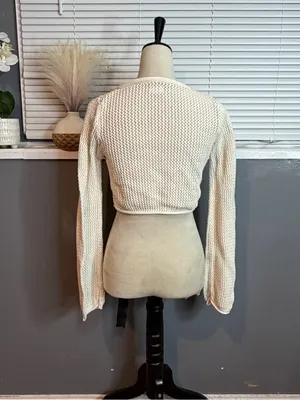 Cotton On Cream Open Knit Tie Front Cropped Cardigan Size S thumbnail 5