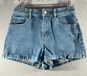 1023 |‎ PacSun High Waisted Cuffed Denim Jean Shorts Blue Womens 26 thumbnail 1