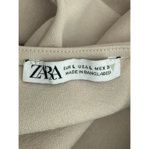 Zara Sleeveless Detailed Lining Fitted Classy Blouse Top Back Zip Up L Beige thumbnail 7