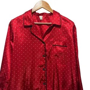 PINK‎ K Victorias Secret Satin Pajama Sleep Shirt Top Red M Polka Dot Loungewear thumbnail 3