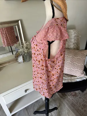 Anthropologie DR pink boho babydoll cottage western floral ruffle tie front top blouse S M thumbnail 5
