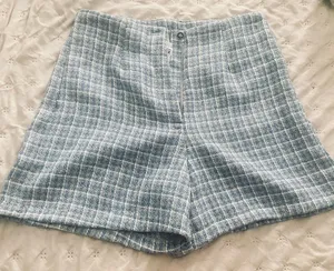 SheIn Light blue plaid tweed shorts thumbnail 1