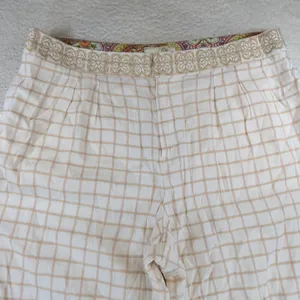 Elevenses Anthropologie Linen Windowpane Wide Leg Crop Pants Beige Womens 16T‎ thumbnail 7