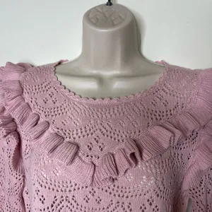 LOVESHACKFANCY Natalie Long Sleeve Pullover Sweater Pink Womens M thumbnail 5