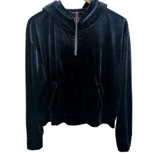 Abercrombie Fitch Velour Velvet Quarter Zip Cropped Hoodie Navy Blue Y2K Revival thumbnail 2