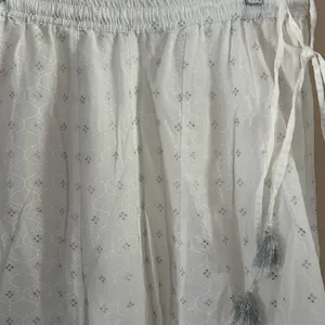 Elegant White & Silver printed Maxi Skirt/Palazzo Pants with Tassels thumbnail 4
