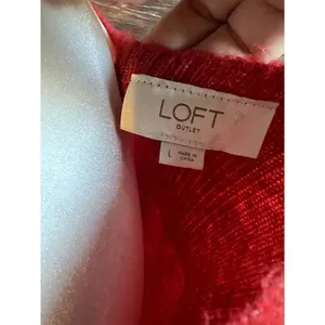 LOFT Women pullover sweater Sz L Red Solid Casual Cozy Crew Fisherman thumbnail 7