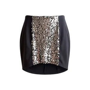 Lush Panel‎ Mini Skirt high-low hemline Women's Large Black Gold Sequin thumbnail 2