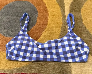 Aerie Scoop Bandeau Bikini Top Tie Back Swim Swimwear Plaid Gingham Size Small thumbnail 1