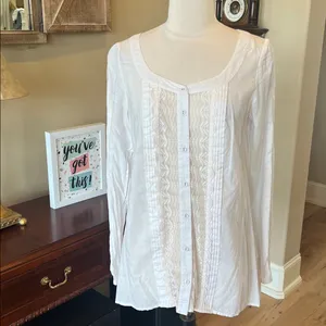 Romantic Free People ivory blouse oversized long top Womens S Button Up Lace thumbnail 12